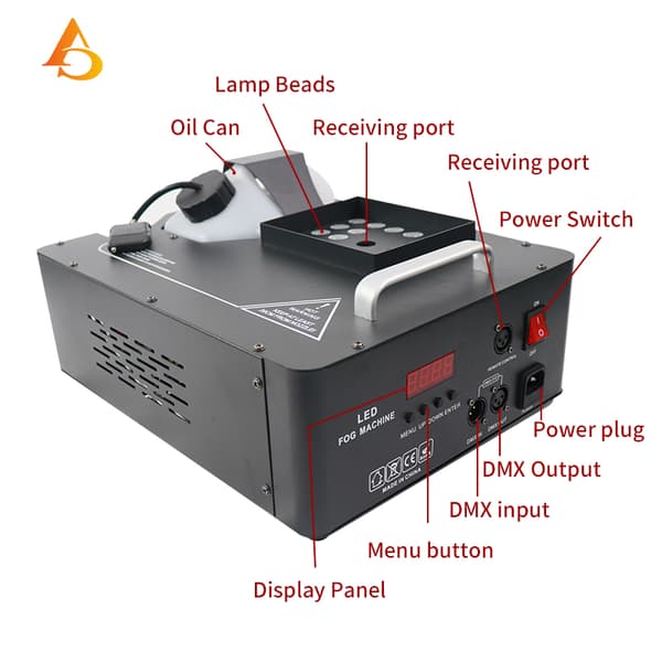 Dimmaskin, 1500W effekt, 4-5 m rökhöjd, fjärrkontroll och DMX-kontroll,220v, EU-kontakt