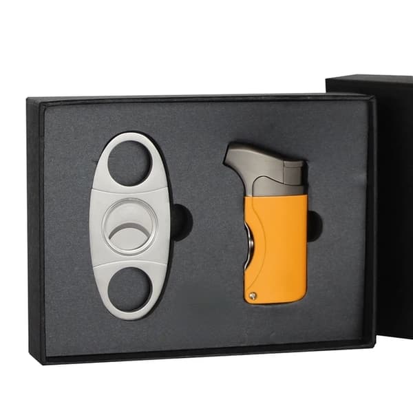 Lettere sæt, vindtæt lighter, cigar cutter, C Logo Yellow Set
