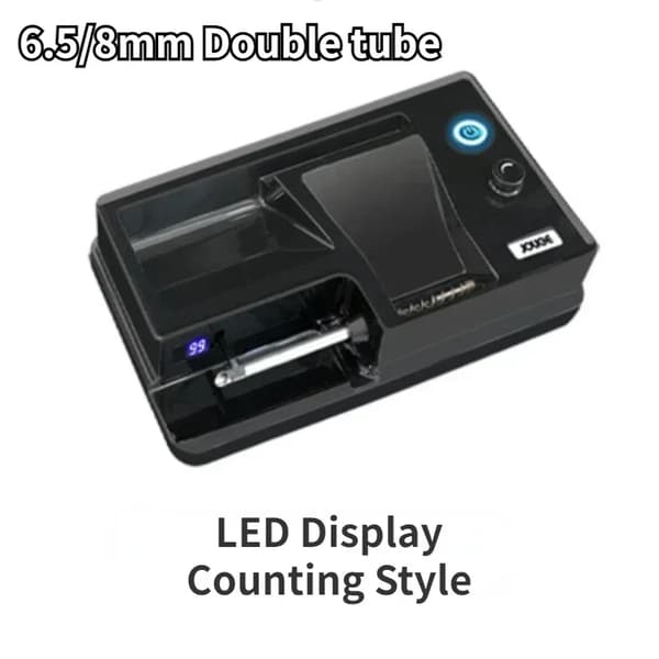 Sähkösavukkeen Rullauskone, LED-näyttö, 6.5/8mm Putkikompatibiliteetti,Musta laskentatyyli