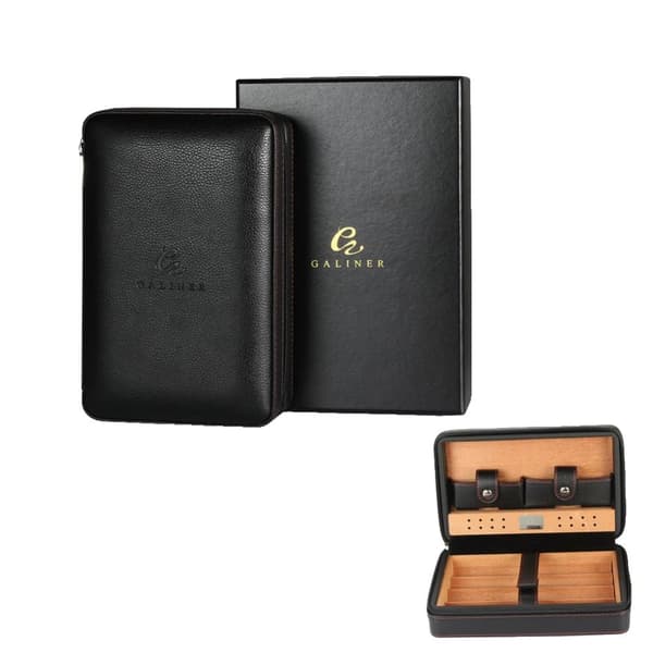 Cigarrhumidor Resväska, Hållbar Läder, Rymmer 4 Cigarrer,SVART2