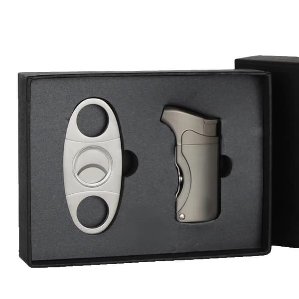 Lettere sæt, vindtæt lighter, cigar cutter, C Logo Silver Set