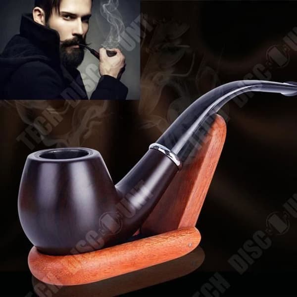 TD® Ebony Poled Resin Pipe med Ring, Vintage Hammer Craft, Retro Smooth Curved Smoking Pipe