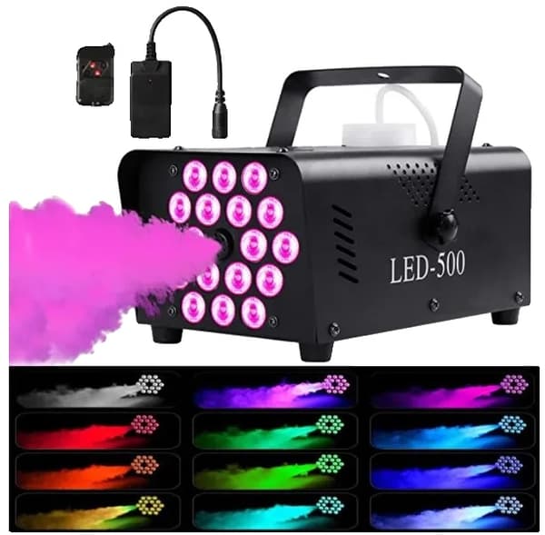 Disco Farverig Røgmaskine, 500W Effekt, 3000 CUFT/min Udgivelse,EU stik, 500W 18 LED