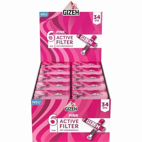 Cigarettfilter Gizeh raucherbedarf gmbh - 20224 - Gizeh Pink Activ Filter 6 mm Lot med 10 kartonger med 34 filter