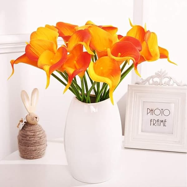 12kpl keinotekoisia alla liljoja, 36 cm pitkät keinotekoiset Calla liljat varrella häihin, morsiuskimppu, kodin sisustus, oranssi