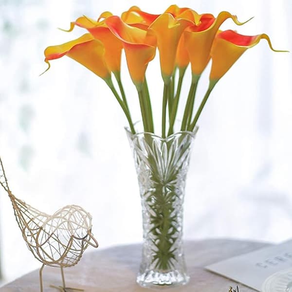 12kpl keinotekoisia alla liljoja, 36 cm pitkät keinotekoiset Calla liljat varrella häihin, morsiuskimppu, kodin sisustus, oranssi