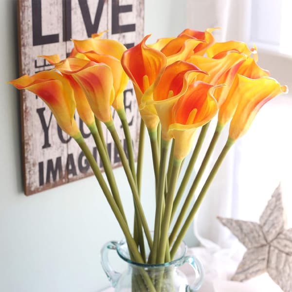 12kpl keinotekoisia alla liljoja, 36 cm pitkät keinotekoiset Calla liljat varrella häihin, morsiuskimppu, kodin sisustus, oranssi