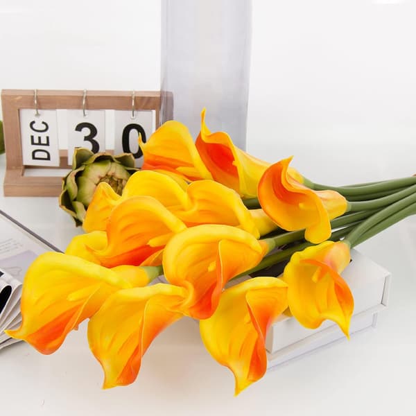 12kpl keinotekoisia alla liljoja, 36 cm pitkät keinotekoiset Calla liljat varrella häihin, morsiuskimppu, kodin sisustus, oranssi