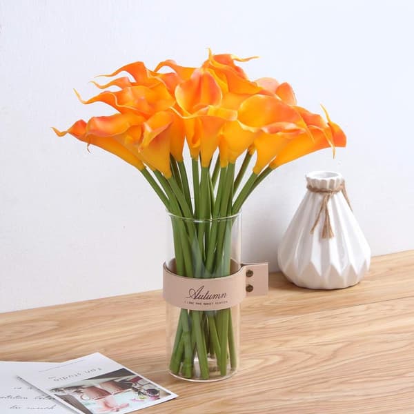 12kpl keinotekoisia alla liljoja, 36 cm pitkät keinotekoiset Calla liljat varrella häihin, morsiuskimppu, kodin sisustus, oranssi