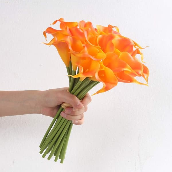 12kpl keinotekoisia alla liljoja, 36 cm pitkät keinotekoiset Calla liljat varrella häihin, morsiuskimppu, kodin sisustus, oranssi
