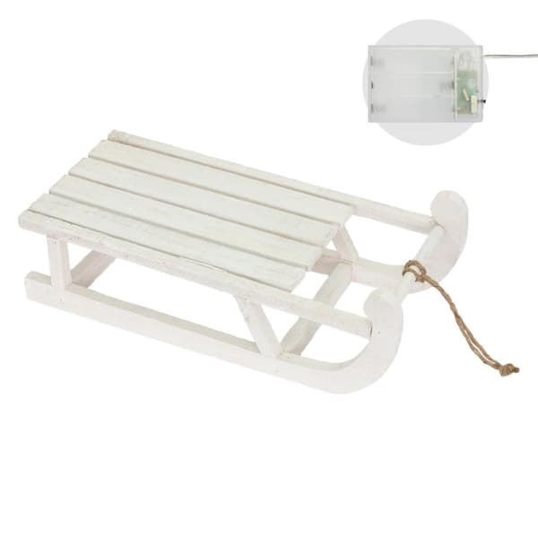 ECD Germany DEKO SLED WOOD, 50,5 x 13,5x23,5 cm, hvid, med LED, juledekoration, juledekoration, med batterier, træslæde, træ deco, dekoration, decoil