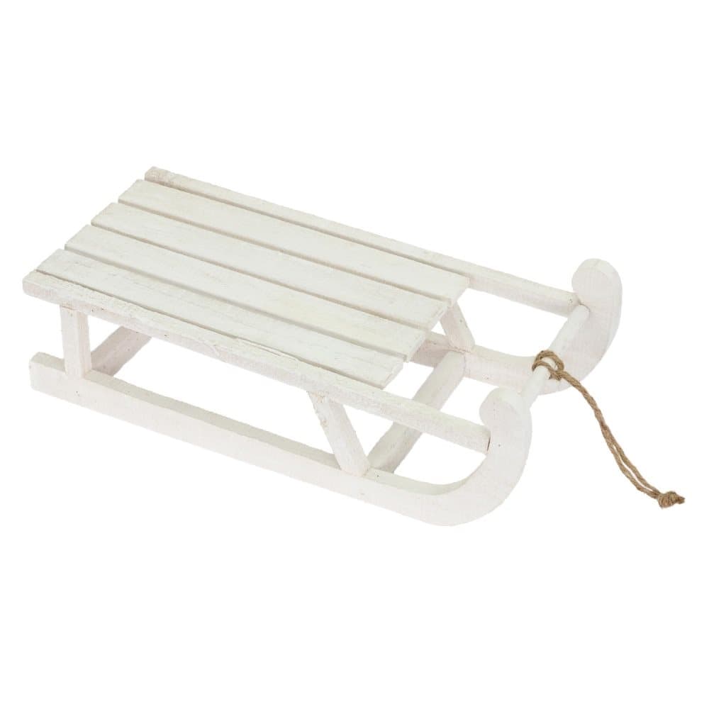 Ecd Germany Deko Sled trä, 50,5 x 13,5 x 23,5 cm, vit, med LED, Juldekoration, Juldekoration, Med Batterier, Trä Släde, Dekoration, Vinterdekoration