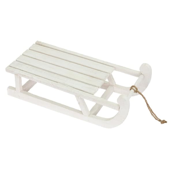 ECD Germany DEKO SLED WOOD, 50,5 x 13,5x23,5 cm, hvid, med LED, juledekoration, juledekoration, med batterier, træslæde, træ deco, dekoration, decoil