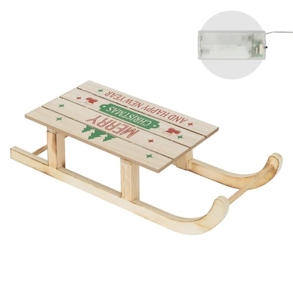 LED-släde julsläde träsläde vinterdekoration timer dekorativ figur 42 cm