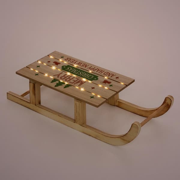 LED-släde julsläde träsläde vinterdekoration timer dekorativ figur 42 cm