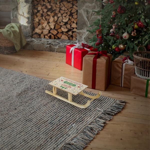 LED-släde julsläde träsläde vinterdekoration timer dekorativ figur 42 cm