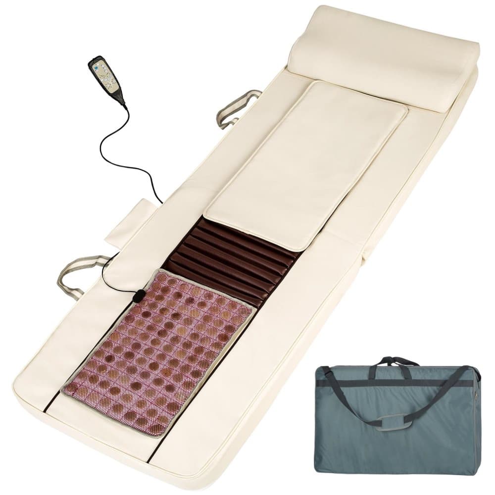 Massagemadras Shiatsu med jadestens-varmepude og fjernbetjening - beige