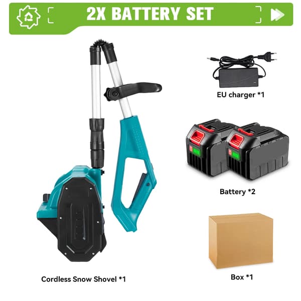 Borstlös Elektrisk Snöskyffel, 2500W Effekt, 250mm Rullerlängd,2 Batteri EU Kontakt, Elektrisk
