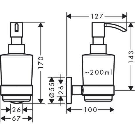 Kromad flytande tvål dispenser Logis Universal - HANSGROHE - Väggmontering - Precise dosering av 2 ml