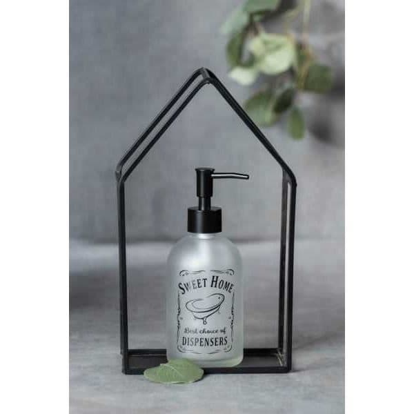 WENKO Dispenser för flytande tvål, "Sweet Home", tvålautomat i glas, Kapacitet 400ml, glas, 8,2x19x7,6 cm, transparent