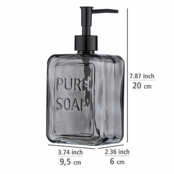 WENKO Dispenser för flytande tvål "Pure Soap", Kapacitet 550 ml, dispenser för flytande tvål, 9,5x20x6 cm, grå
