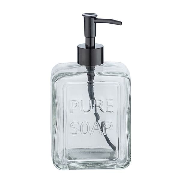 WENKO Dispenser för flytande tvål "Pure Soap", Kapacitet 550 ml, dispenser för flytande tvål, 9,5x20x6 cm, transparent