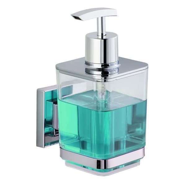 Väggmonterad dispenser för flytande tvål - WENKO - Quadro - Fixering utan borrning - Rostfritt stål - 330 ml