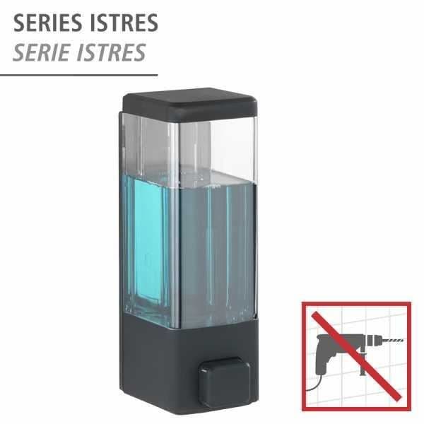 WENKO Istres väggmonterad dispenser för flytande tvål, väggmonterad dispenser för hydroalkoholisk gel, utan borrning, 320 ml, plast, svart