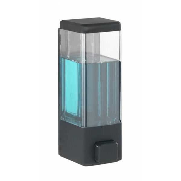 WENKO Istres väggmonterad dispenser för flytande tvål, väggmonterad dispenser för hydroalkoholisk gel, utan borrning, 320 ml, plast, svart