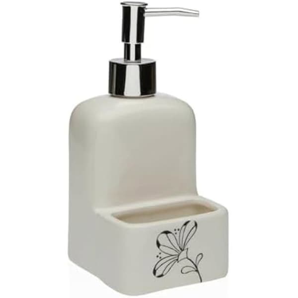 Tvålautomat - VERSA - Blommor - Keramik - ABS - 9 x 18,5 x 8 cm