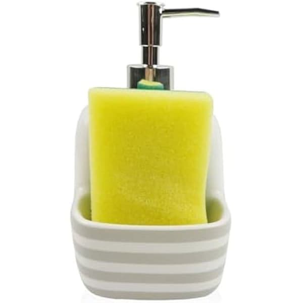 Versa Soap Dispenser Keramiska Grå Stripes 9,4 x 17,8 x 10,5 cm