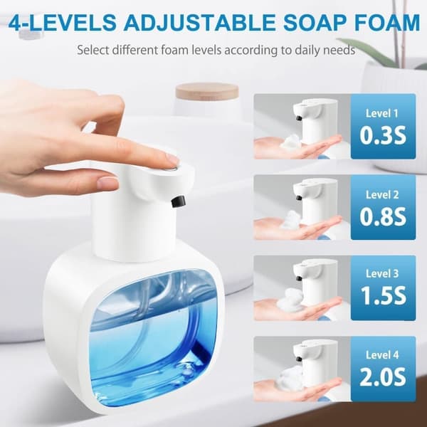Tvåldispenser, 500 ml, Automatisk Tvålpump-uppladdningsbar, väggmonterad, 4 justerbara nivåer