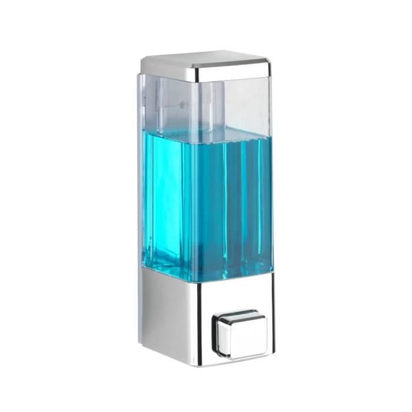 WENKO Istres väggmonterad dispenser för flytande tvål, väggmonterad dispenser för hydroalkoholisk gel, utan borrning, 320 ml, plast, krom