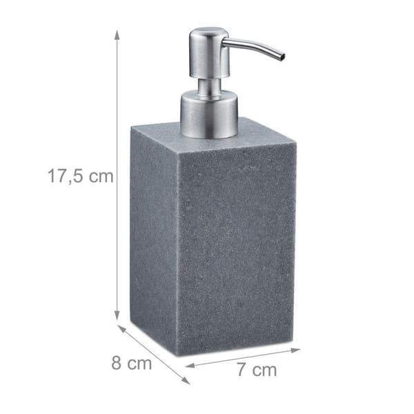 Relaxdays flytande tvålbehållare, 300 ml, påfyllningsbar, badrum, schampodispenser, pump i rostfritt stål, fyrkantig, grå