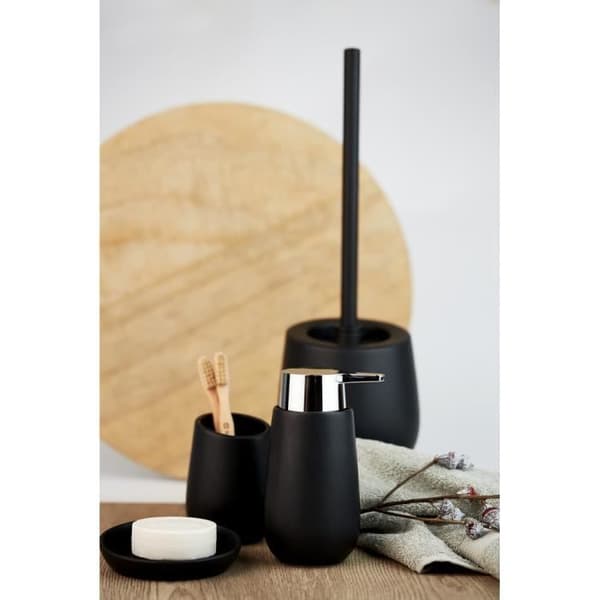 WENKO Badi Dispenser för flytande tvål, Kapacitet 320 ml, Keramik, 9,5x16x8 cm, mattsvart