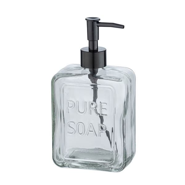 WENKO Dispenser för flytande tvål "Pure Soap", Kapacitet 550 ml, dispenser för flytande tvål, 9,5x20x6 cm, transparent