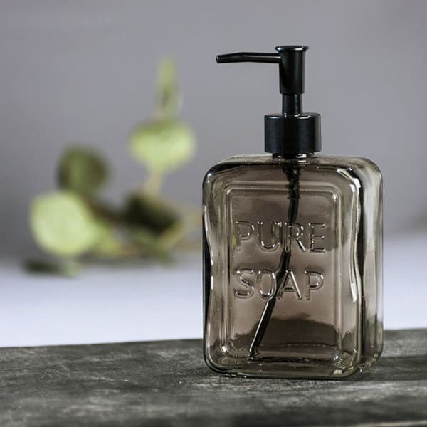 WENKO Dispenser för flytande tvål "Pure Soap", Kapacitet 550 ml, dispenser för flytande tvål, 9,5x20x6 cm, grå