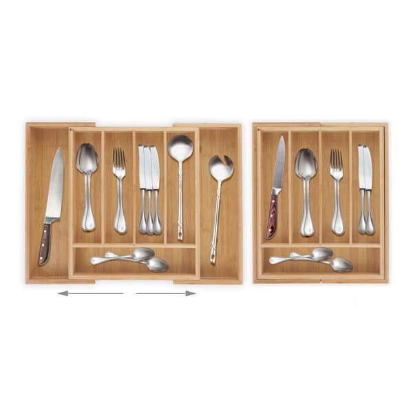 Bestickbricka - Relaxdays - 10016098 - Justerbar i bredd - Bambu - 31-48,5 cm