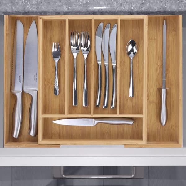 Bestickbricka - Relaxdays - 10016098 - Justerbar i bredd - Bambu - 31-48,5 cm