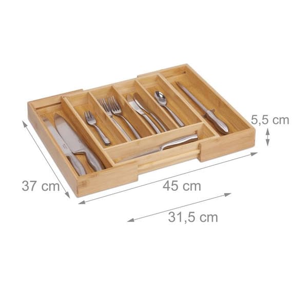 Bestickbricka - Relaxdays - 10016098 - Justerbar i bredd - Bambu - 31-48,5 cm
