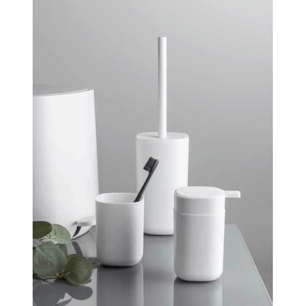 WENKO Davos design dispenser för flytande tvål, kapacitet 350 ml, BPA-fri plast, 9,8 x 13 x 7,8 cm, matt vit
