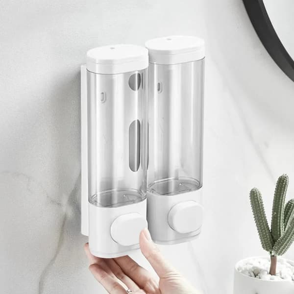 OBOSOE Dubbelhuvud vätska dispenser väggmonterad manuell tvål dispenser stanslös tvål dispenser påfyllbar för hem hotell restaurang
