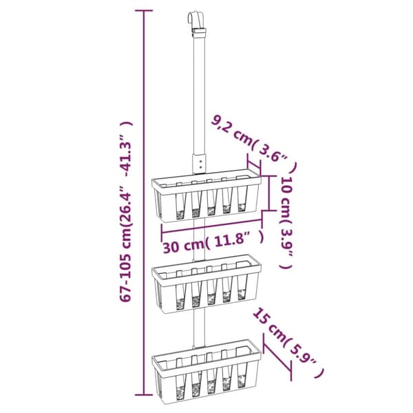 vidaXL brusehylde 30x15x(67-105) cm aluminium - Sæbeskåle