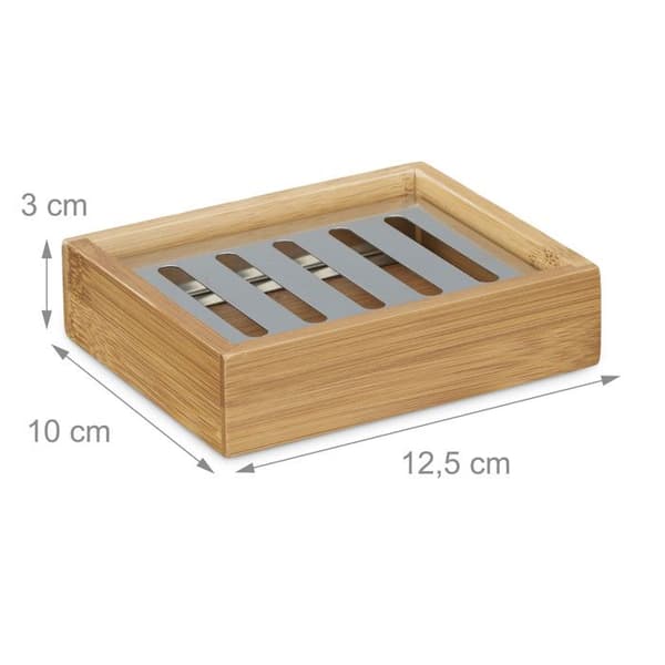 Tvålkopp - Relaxdays - Rektangel - Bambu - Rostfritt stål - 3x12,5x10 cm