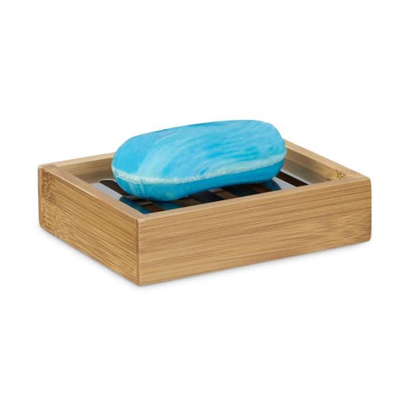 Tvålkopp - Relaxdays - Rektangel - Bambu - Rostfritt stål - 3x12,5x10 cm