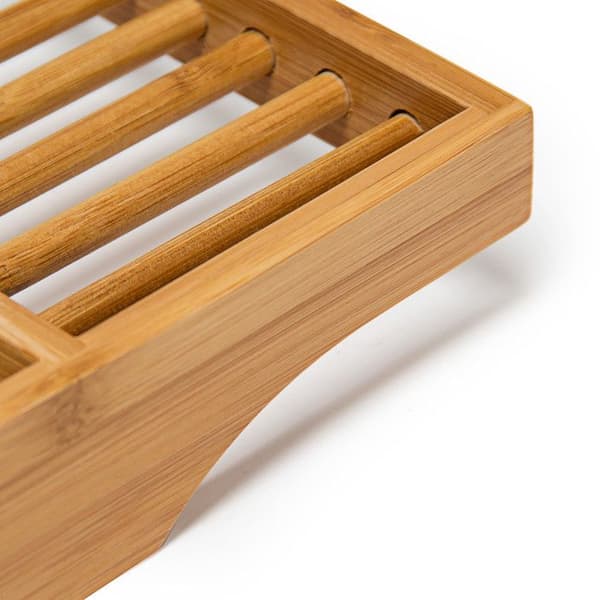 Relaxdays Bamboo Bath Bridge HxBxD: 5,5 x 70 x 16,5 cm med 3 fack för tvål, ljuskräm eller glas, naturligt