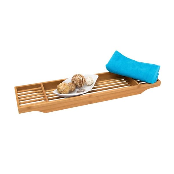 Relaxdays Bamboo Bath Bridge HxBxD: 5,5 x 70 x 16,5 cm med 3 fack för tvål, ljuskräm eller glas, naturligt