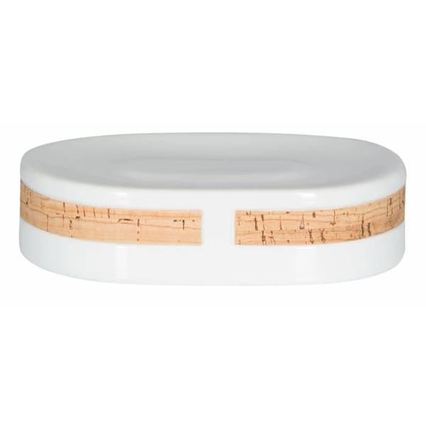 TUBE Tvålställ i porslin och kork - 4x15x10 cm - Vit