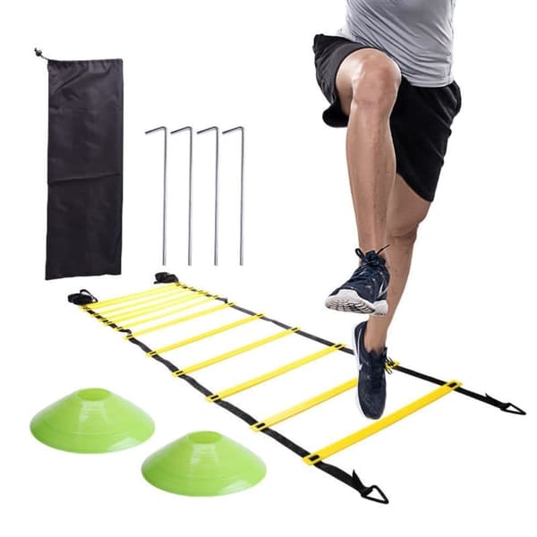 Hastighets- og smidighetstreningutstyr for fotball med Agility-stige, kjegler og fallskjerm