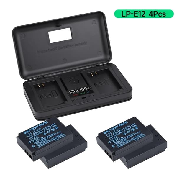 Canon EOS M batteri, 2000mAh, Kompatibel med M10, M50, M100, 3 batteri 1 oplader